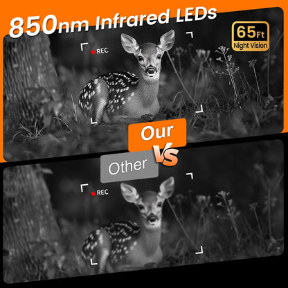 JETO Solar Trail Camera WiFi Bluetooth, 32MP 2.7K Game Camera with Night Vision Motion Activated 0.2s Trigger, IP66 Waterproof Wildlife Camera with 22pcs 850nm Low Glow Infrared LEDs Outdoor