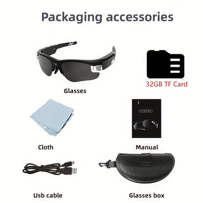 Smart Glasses Mini Camera 1080P HD Camcorder Sunglasses Polarized Lens UV Proof Action Camera Outdoors Bicycle Sport DV Video Recorder