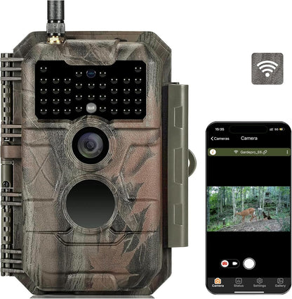 JETO E6 Trail Camera WiFi 48MP 1296P Game Camera with No Glow Night Vision Motion Activated Waterproof for Wildlife Deer Scouting Hunting or Property Security, Camo