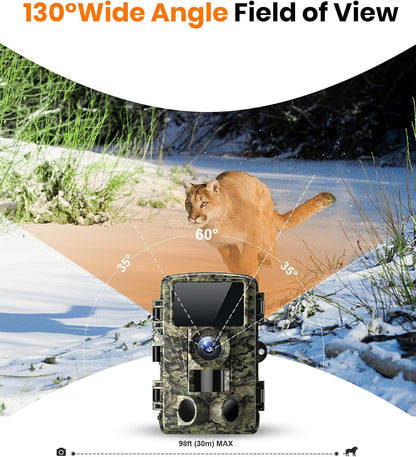 Trail Camera - 4K 48MP Game Camera with Night Vision, 0.05s Trigger Motion Activated Hunting Camera, IP66 Waterproof, 130 Wide-Angle with 46pcs No Glow Infrared LEDs for Outdoor Wildlife