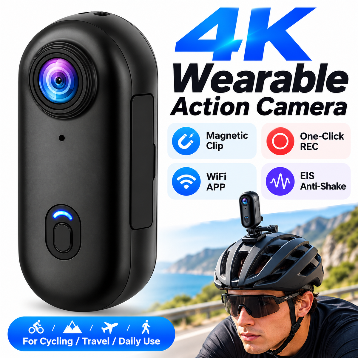 EIS Stabilized Wearable POV Action Camera